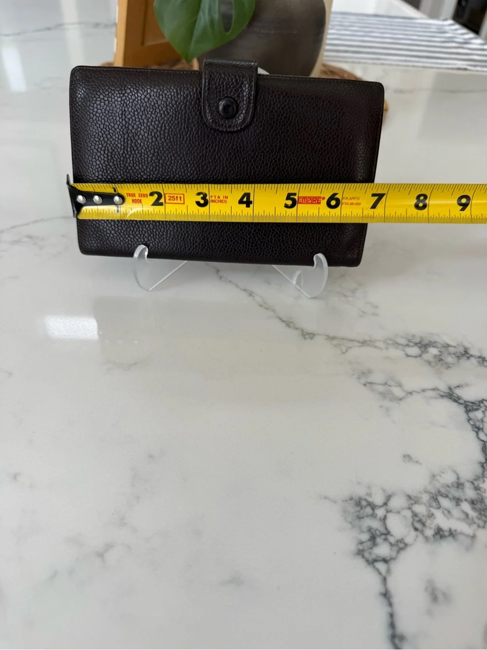 CHANEL Dark Brown Quilted Caviar Leather Wallet with CC Logo